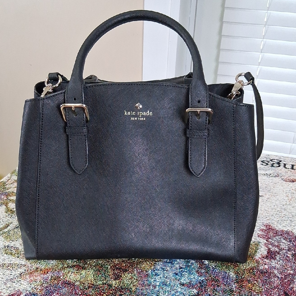 Kate Spade Black Satchel with Structured Design and Gold Hardware